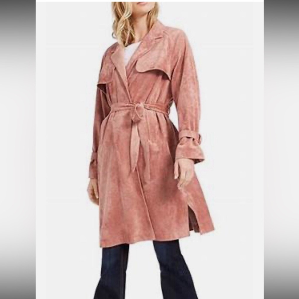 Oat New York Suede Blush long tie belt Trench Coat Medium with pockets - Picture 3 of 12